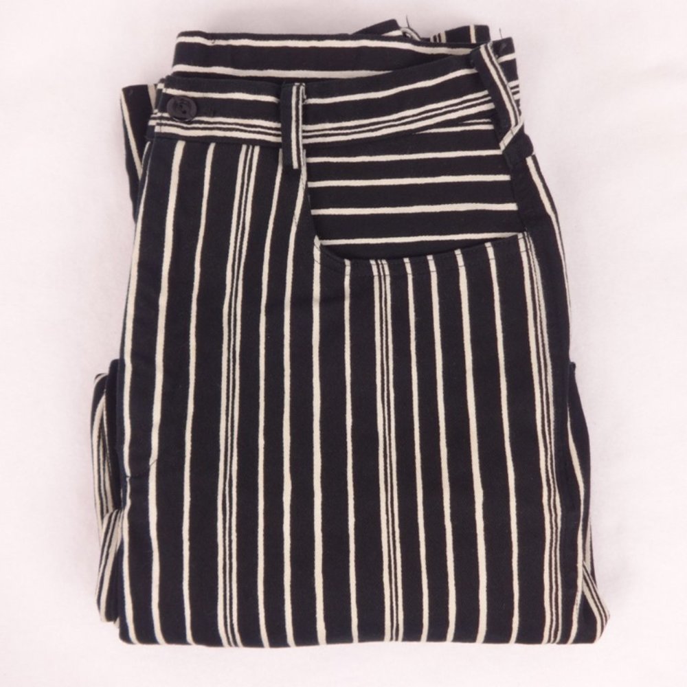 High Waist Jeans 80s Black White striped Size 8 Vintage Straight Leg Stretchy